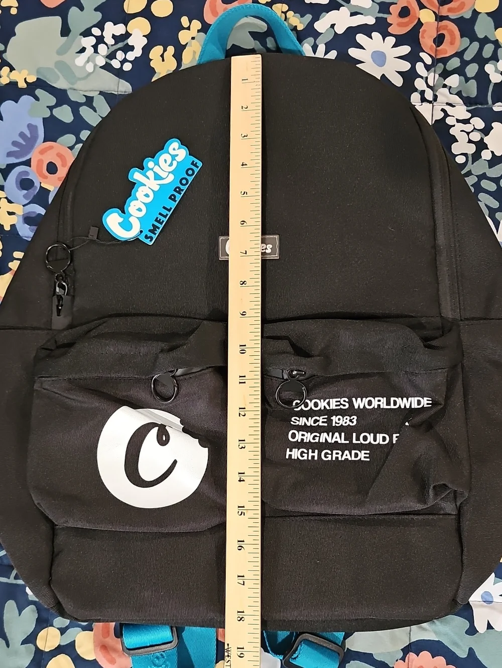 Cookies Smell Proof Black Backpack with Blue Accents